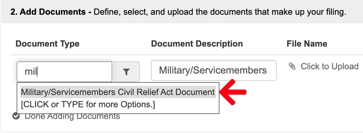 Military/Servicemembers Civil Relief Act Document Type