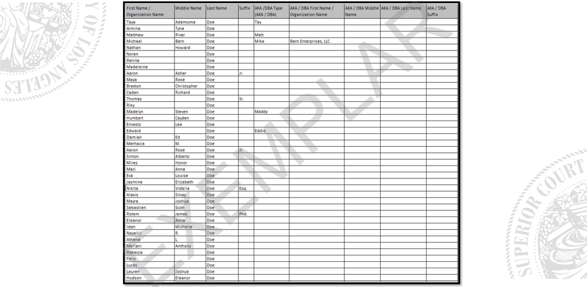 An Example of a Bulk Party List Excel Spreadsheet