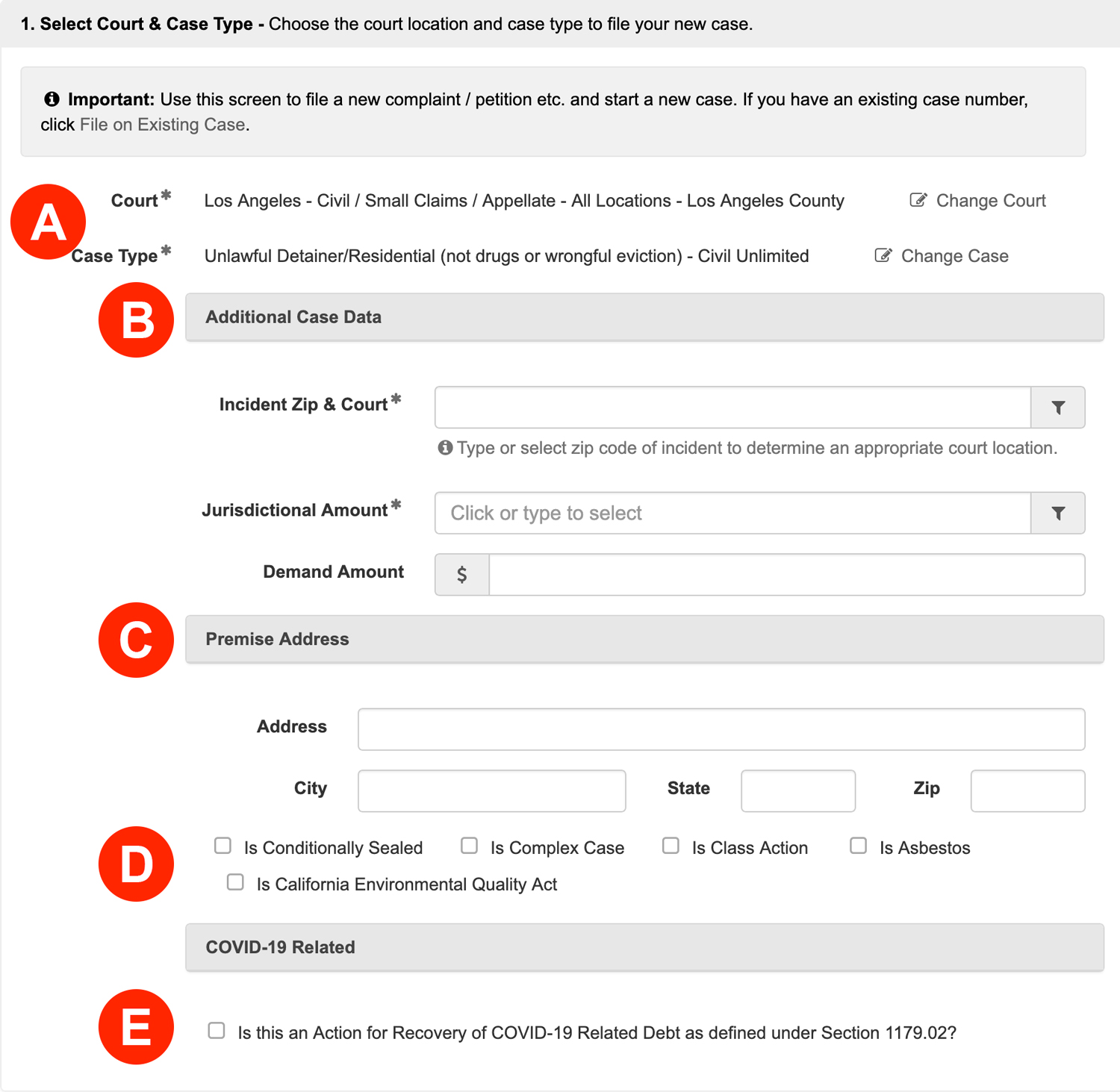 Select Court and Case Type