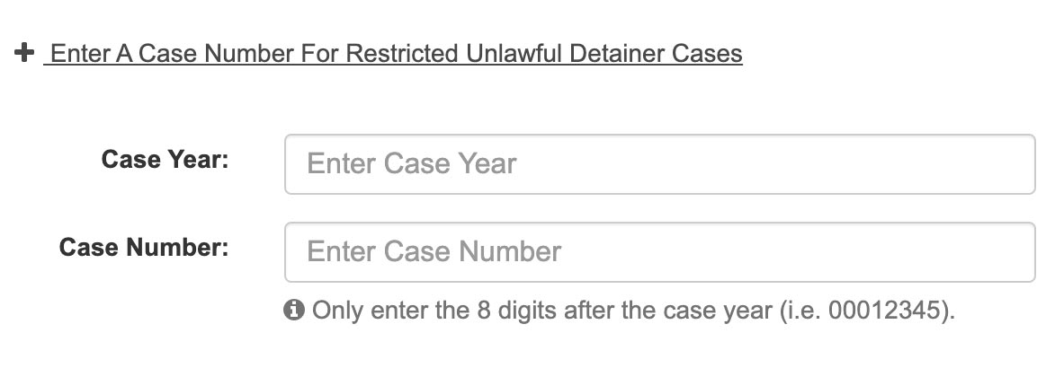 Enter a Case Number For Restricted Unlawful Detainer Cases